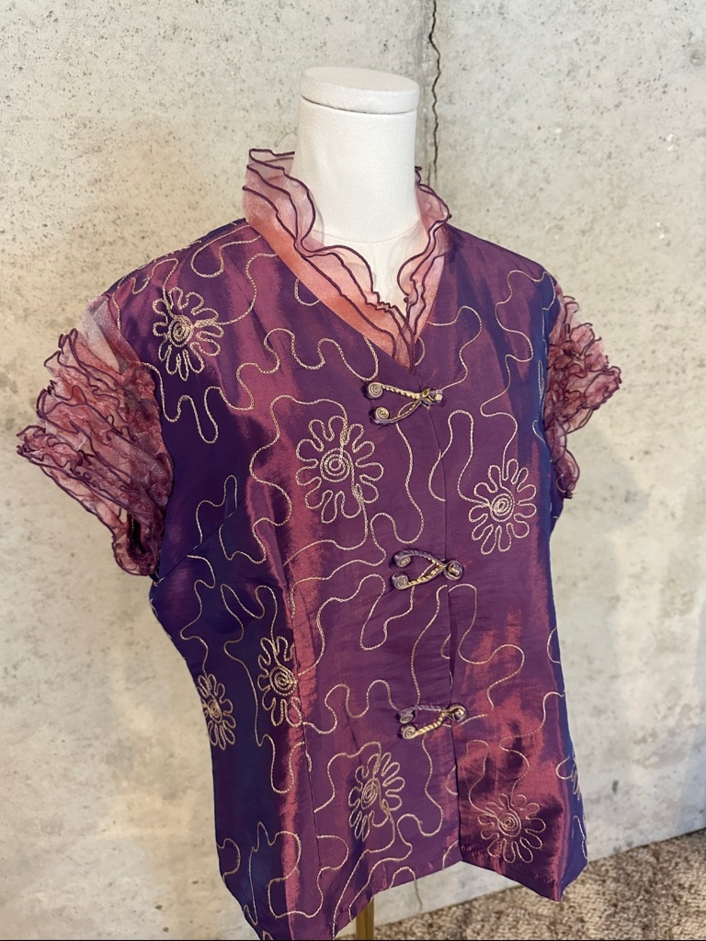 Y2K Iridescent and Sheer Short Sleeve Party Top Whimsigoth Fairycore Size XL